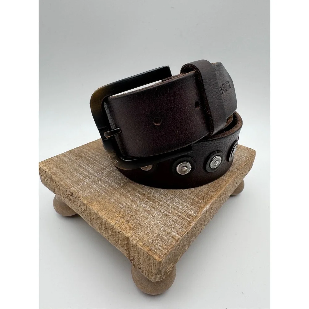 Harley Davidson Mens Brown Leather Studded Biker Belt Black Buckle 40 42 44 - Picture 2 of 7